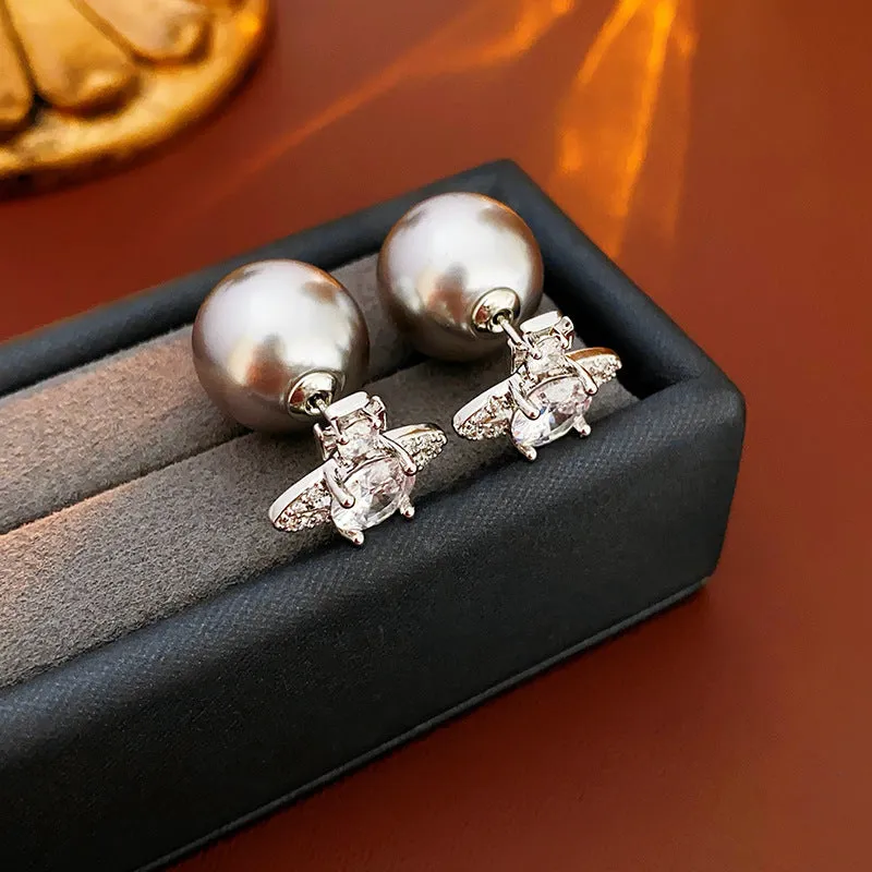 Designer Crystal Saturn Planet Stud Earrings for Women