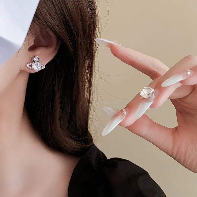 Designer Crystal Saturn Planet Stud Earrings for Women