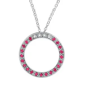 Diamond & Rose Sapphire Circle Pendant Necklace 14K White  Gold (0.25 Ctw)