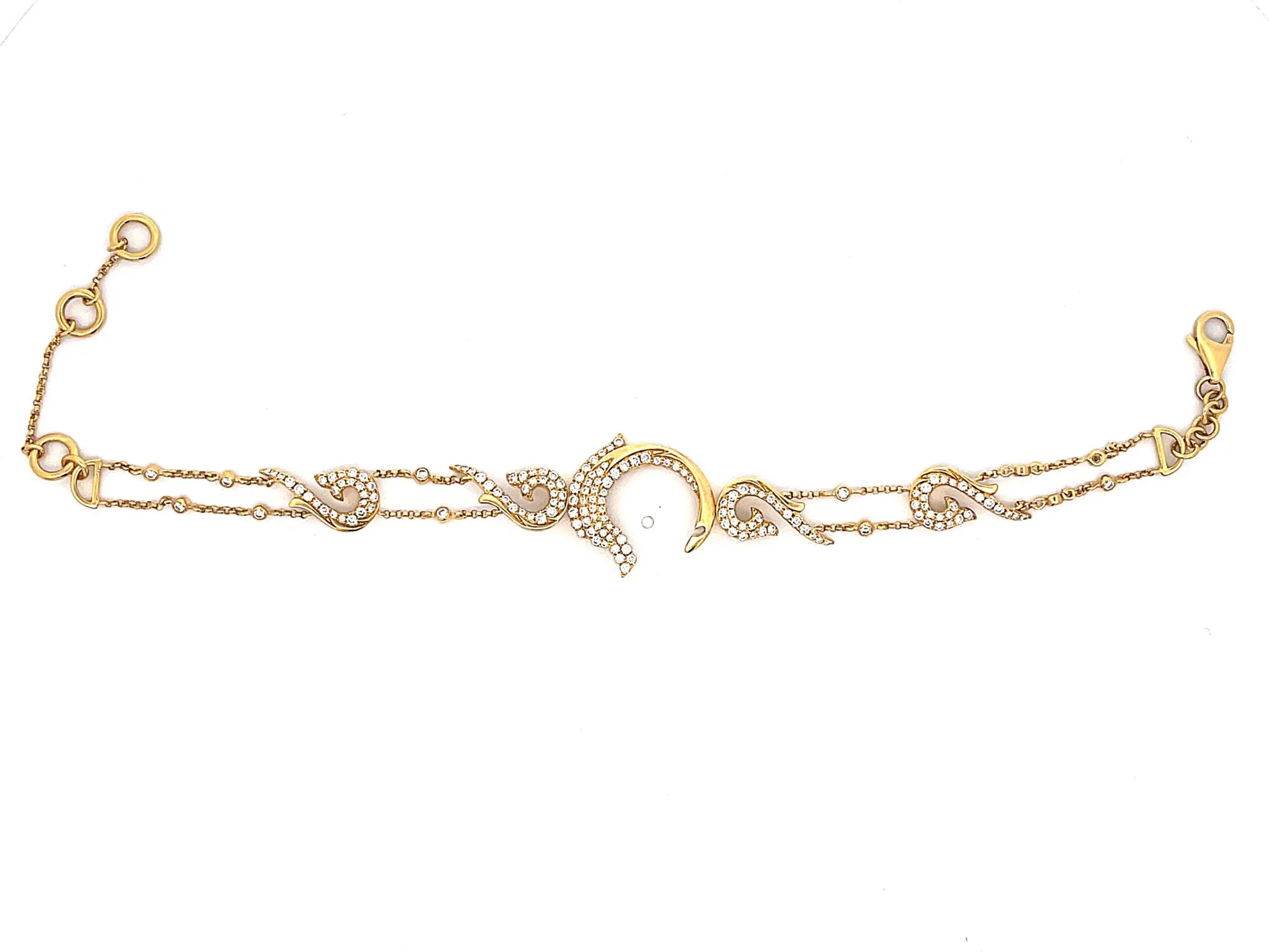 Diamond Dolphin Bracelet in 18k Yellow Gold