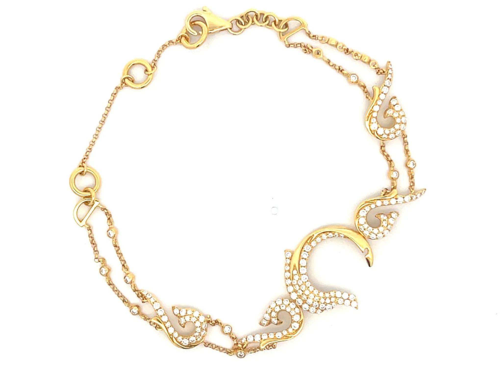 Diamond Dolphin Bracelet in 18k Yellow Gold