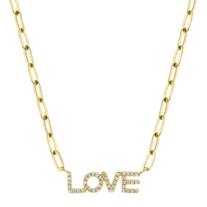 Diamond 'Love' Paper Clip Link Necklace