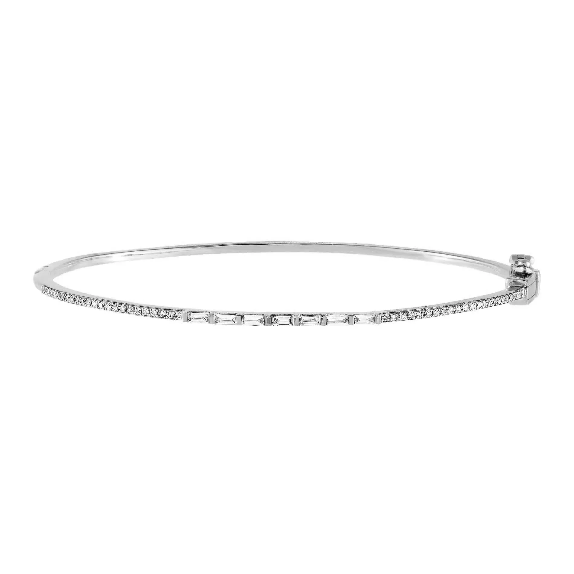 Diamond Thin Baguette X Pavé Bangle 14K