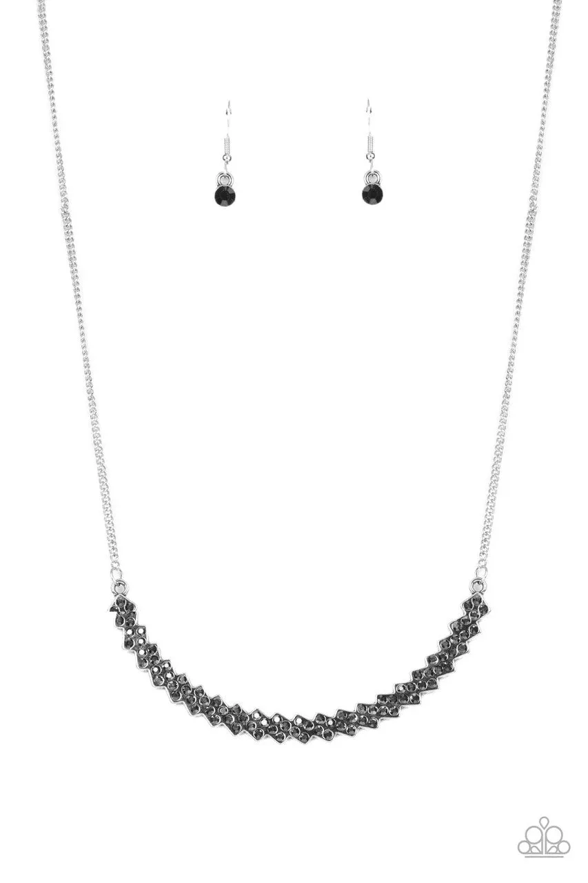 Dicey Demure - Silver - Hematite Rhinestone Collar Paparazzi Short Necklace