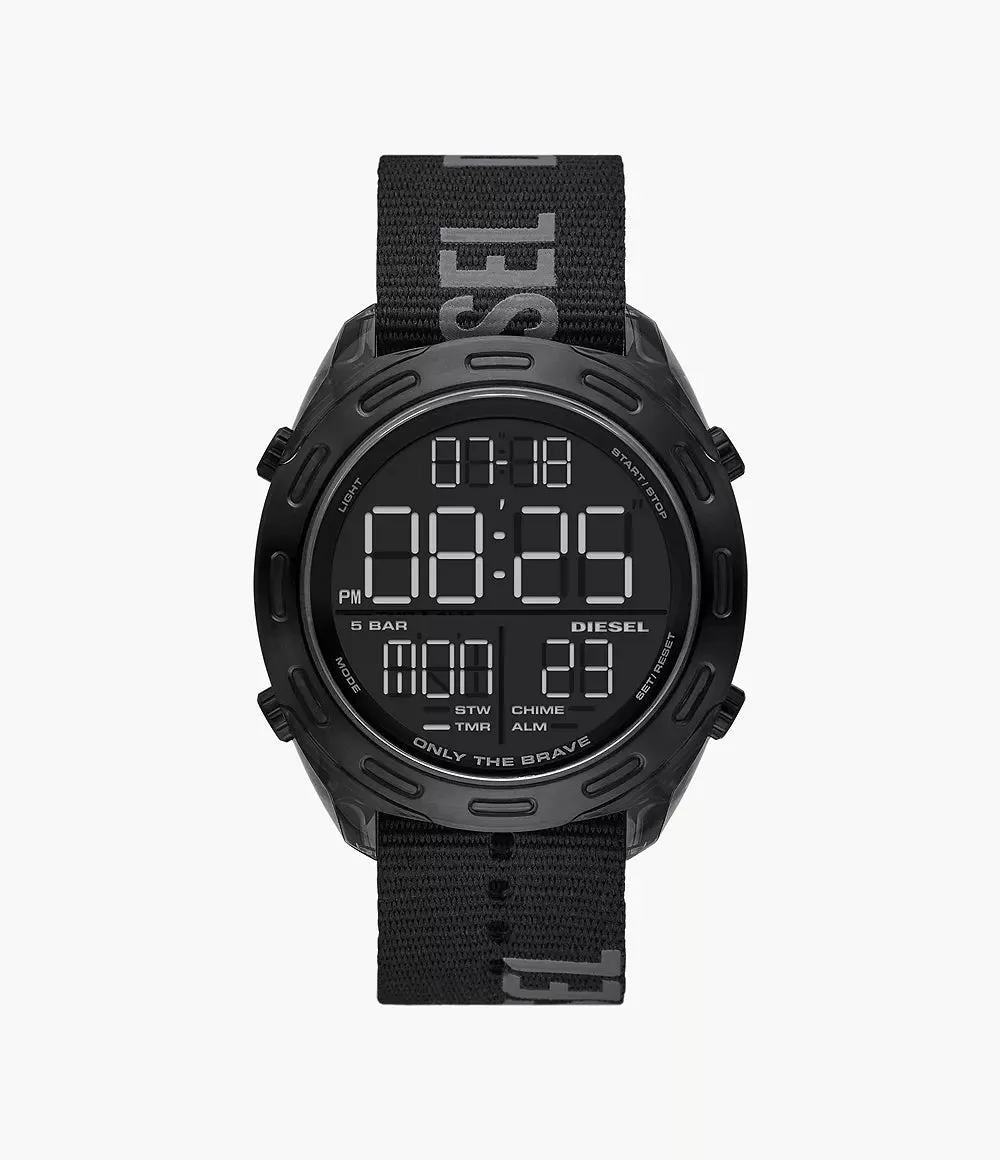 Diesel Crusher Digital Gents Black Dial Black Case And Starp Fabric Watch