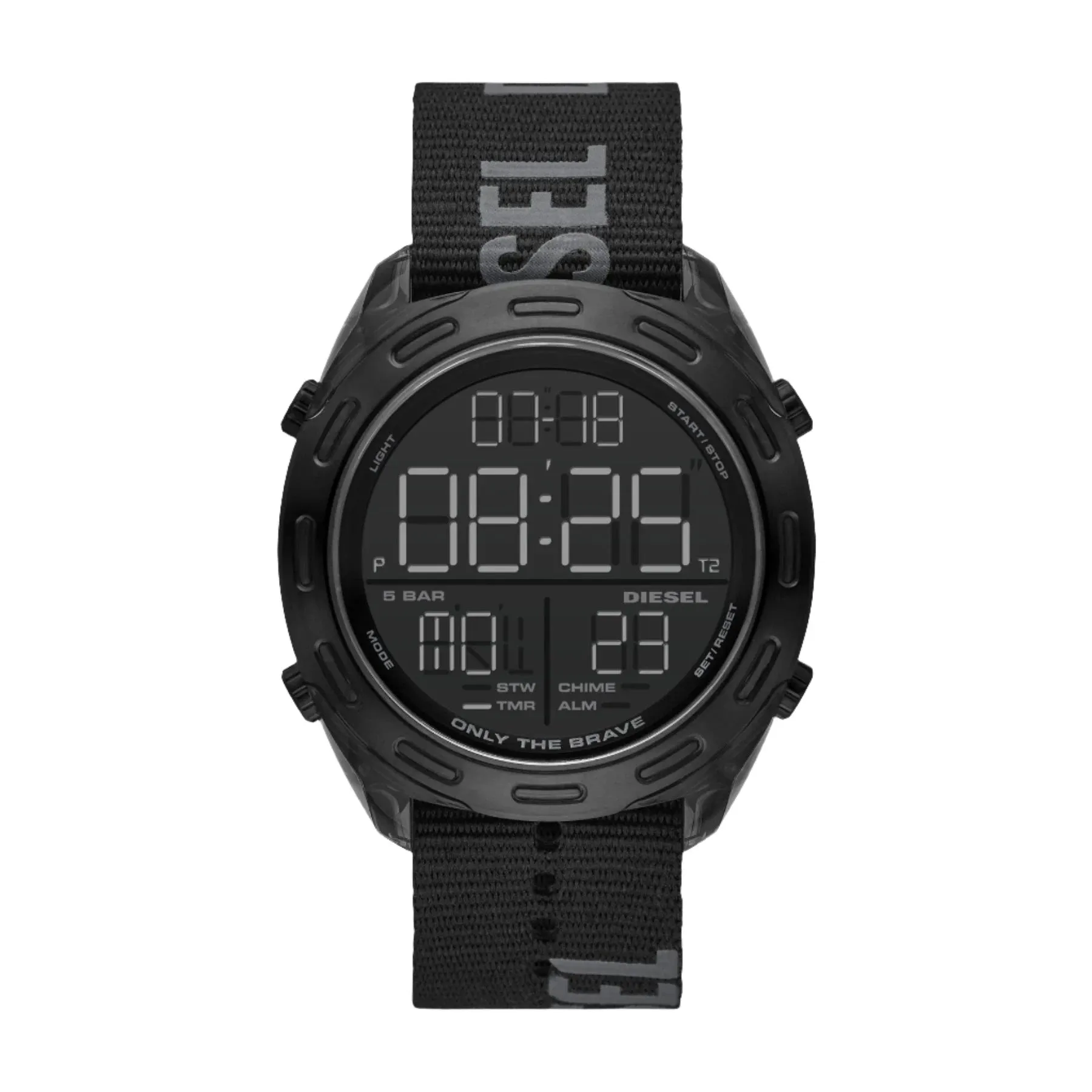 Diesel Crusher Digital Gents Black Dial Black Case And Starp Fabric Watch