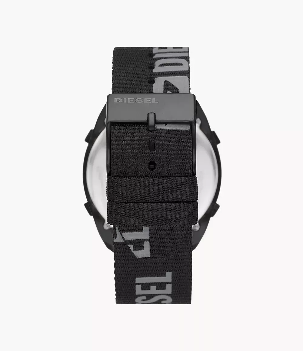 Diesel Crusher Digital Gents Black Dial Black Case And Starp Fabric Watch