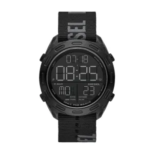 Diesel Crusher Digital Gents Black Dial Black Case And Starp Fabric Watch