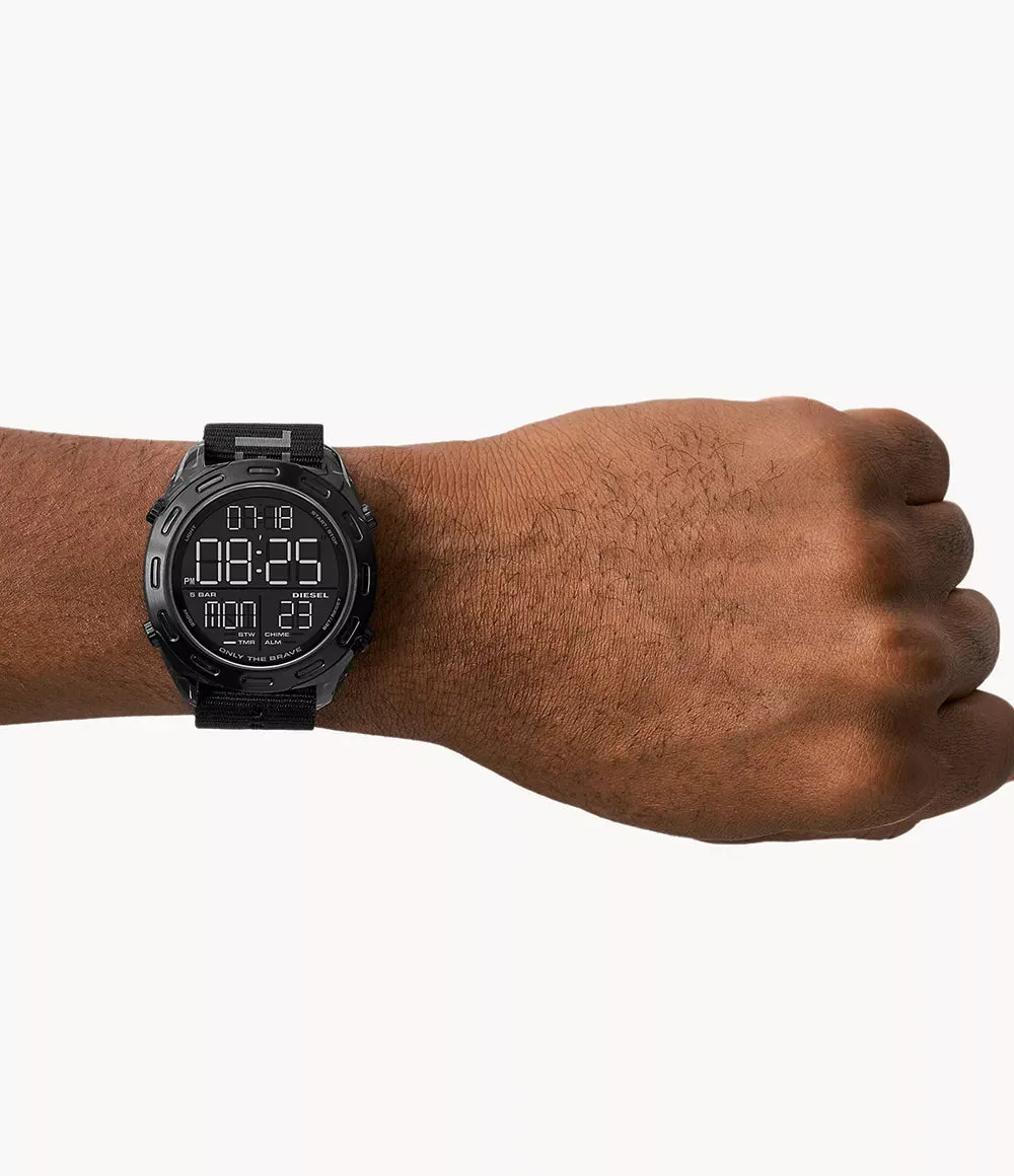 Diesel Crusher Digital Gents Black Dial Black Case And Starp Fabric Watch