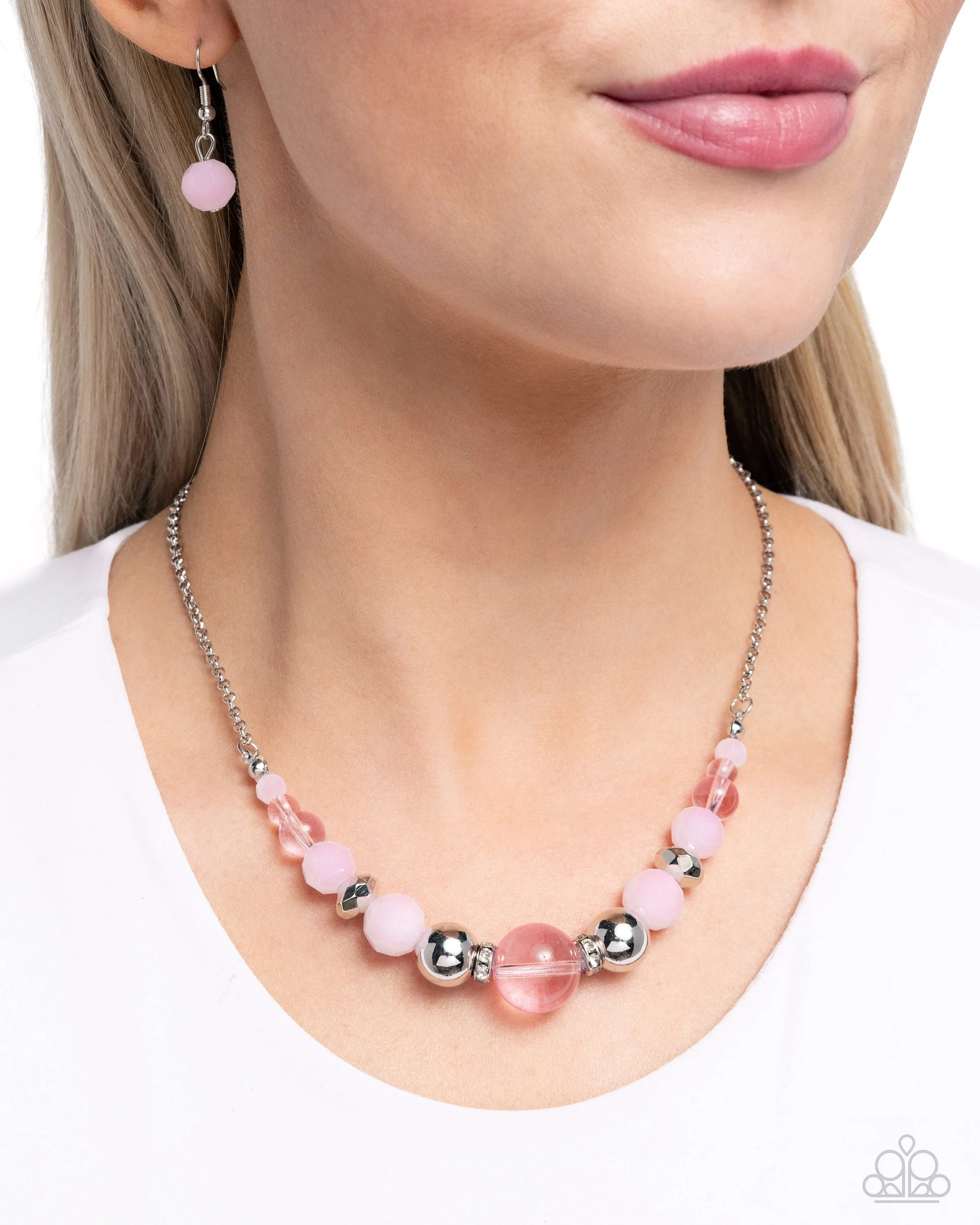 Disco Date - Pink - and Silver Bead Paparazzi Short Necklace