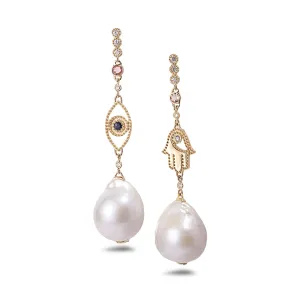 Divine Protection Pearl Drop Earrings