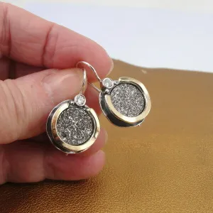 Druzy Zircon Earrings 9k Yellow Gold 925 Silver Handmade Hadar Designers ()y