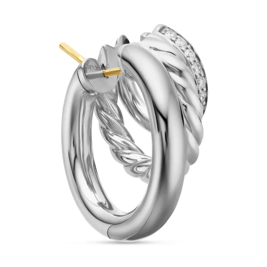 DY Mercer Three Row Hoop Earrings in Sterling Silver with Diamonds, 21mm