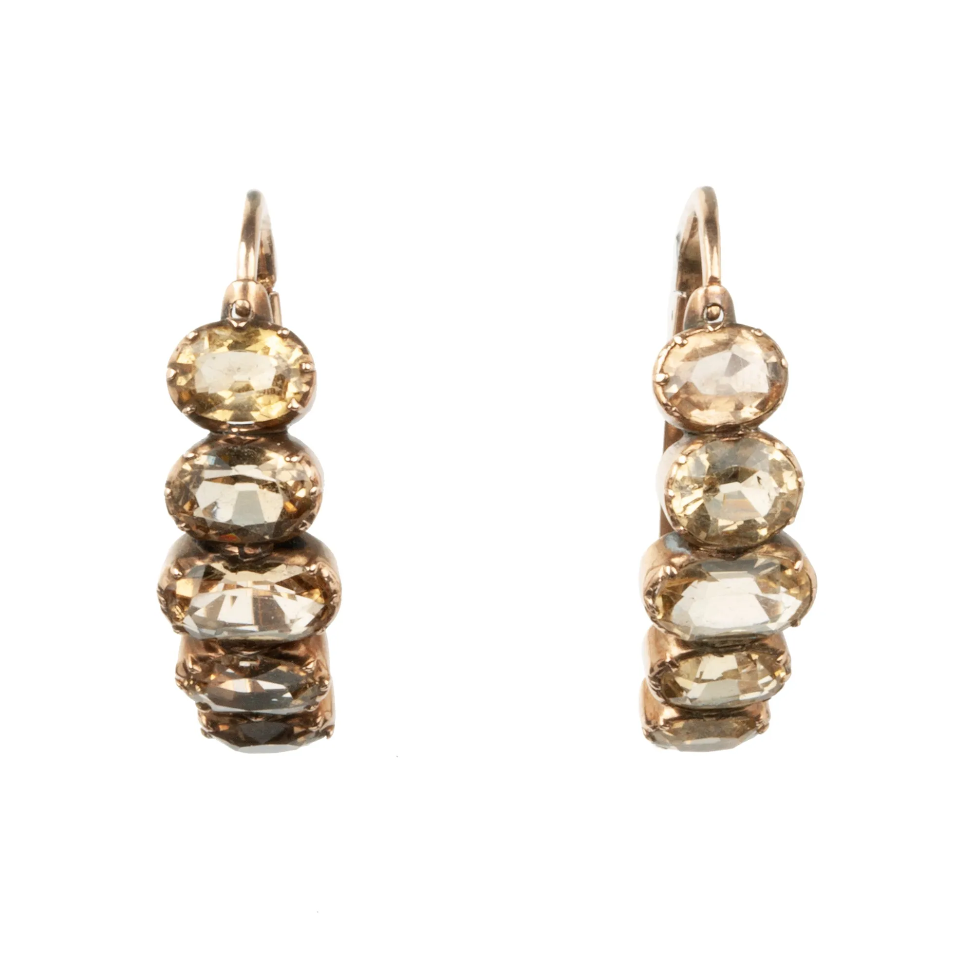 Early 19th Century Elongated Gold Hoop Earrings with Topaz