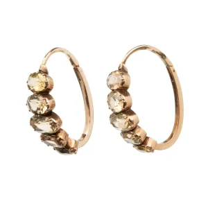 Early 19th Century Elongated Gold Hoop Earrings with Topaz