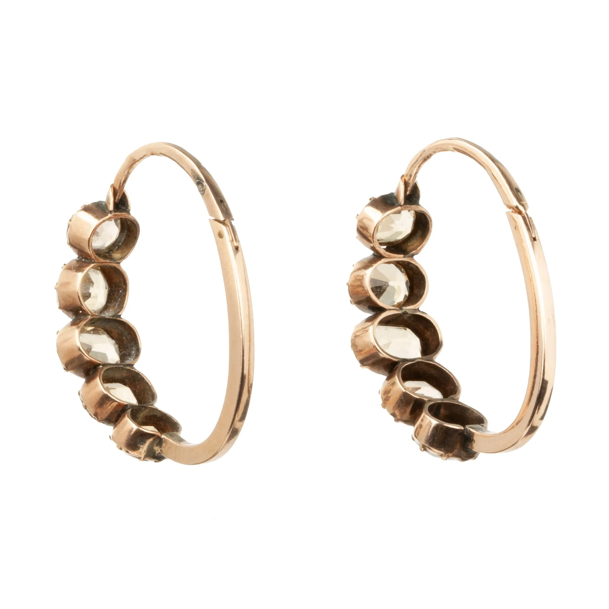 Early 19th Century Elongated Gold Hoop Earrings with Topaz