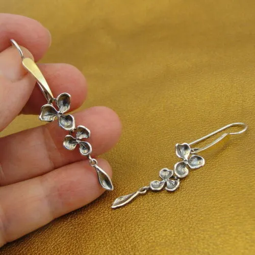 Earrings  9k Yellow Gold 925 Silver Floral  Handmade Hadar Designers(MS 1631a)