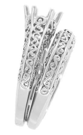 Edwardian Filigree Flowing Scrolls Wedding Ring in White Gold