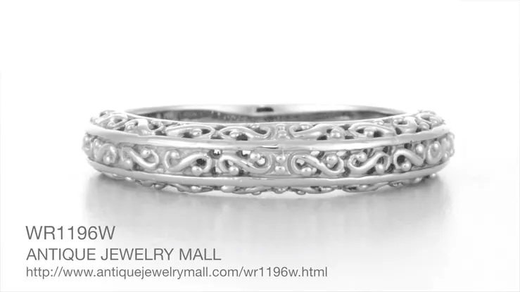 Edwardian Filigree Flowing Scrolls Wedding Ring in White Gold