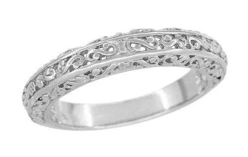 Edwardian Filigree Flowing Scrolls Wedding Ring in White Gold
