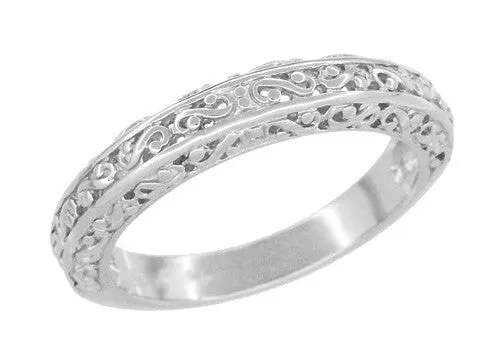 Edwardian Filigree Flowing Scrolls Wedding Ring in White Gold