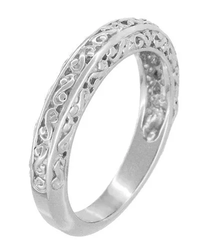 Edwardian Filigree Flowing Scrolls Wedding Ring in White Gold