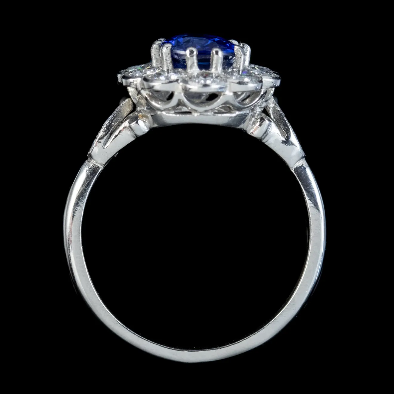 Edwardian Style Sapphire Diamond Cluster Ring Platinum 1.40ct Sapphire