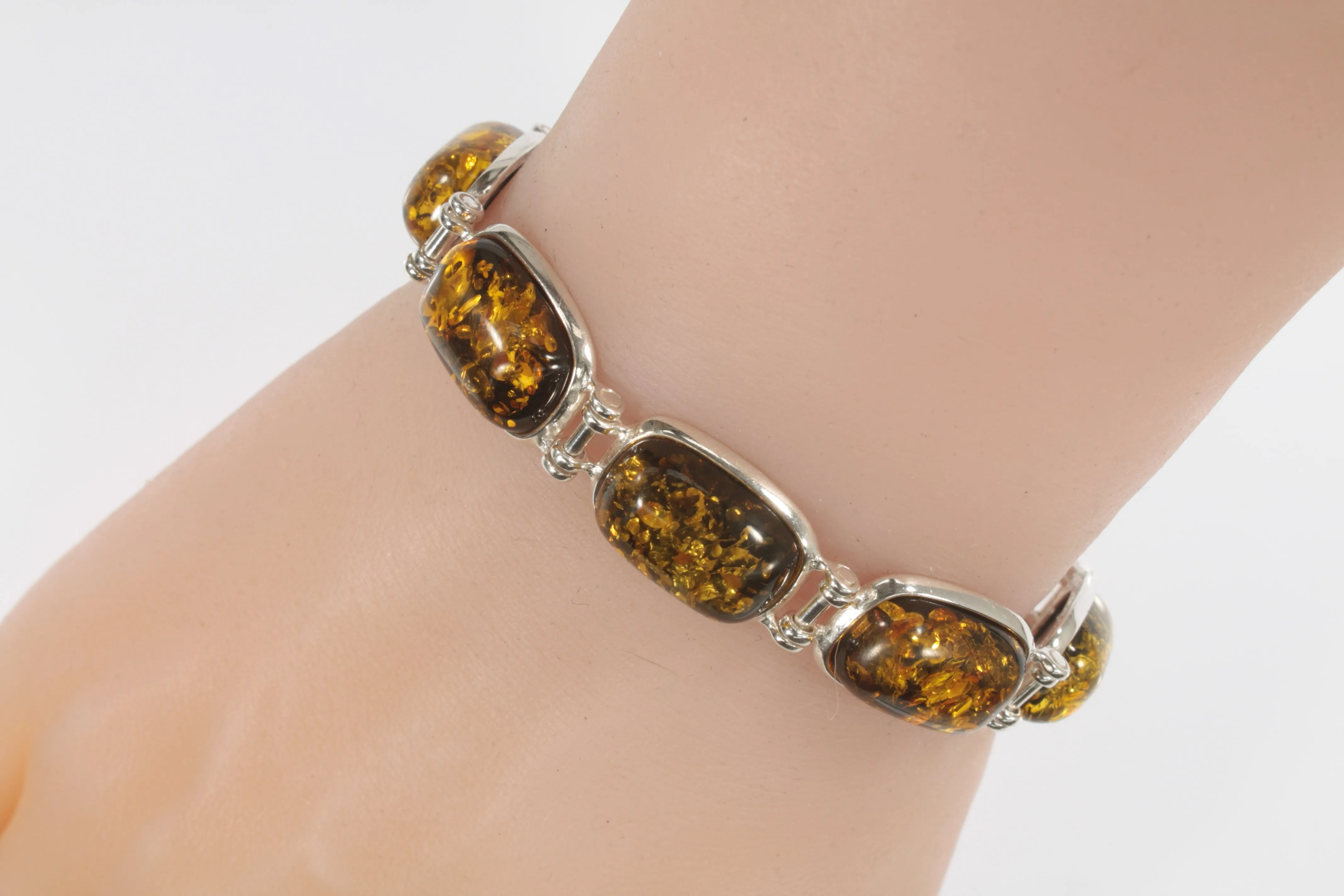 Eight Stone Yellow Amber Statement Piece Sterling Silver Bracelet!