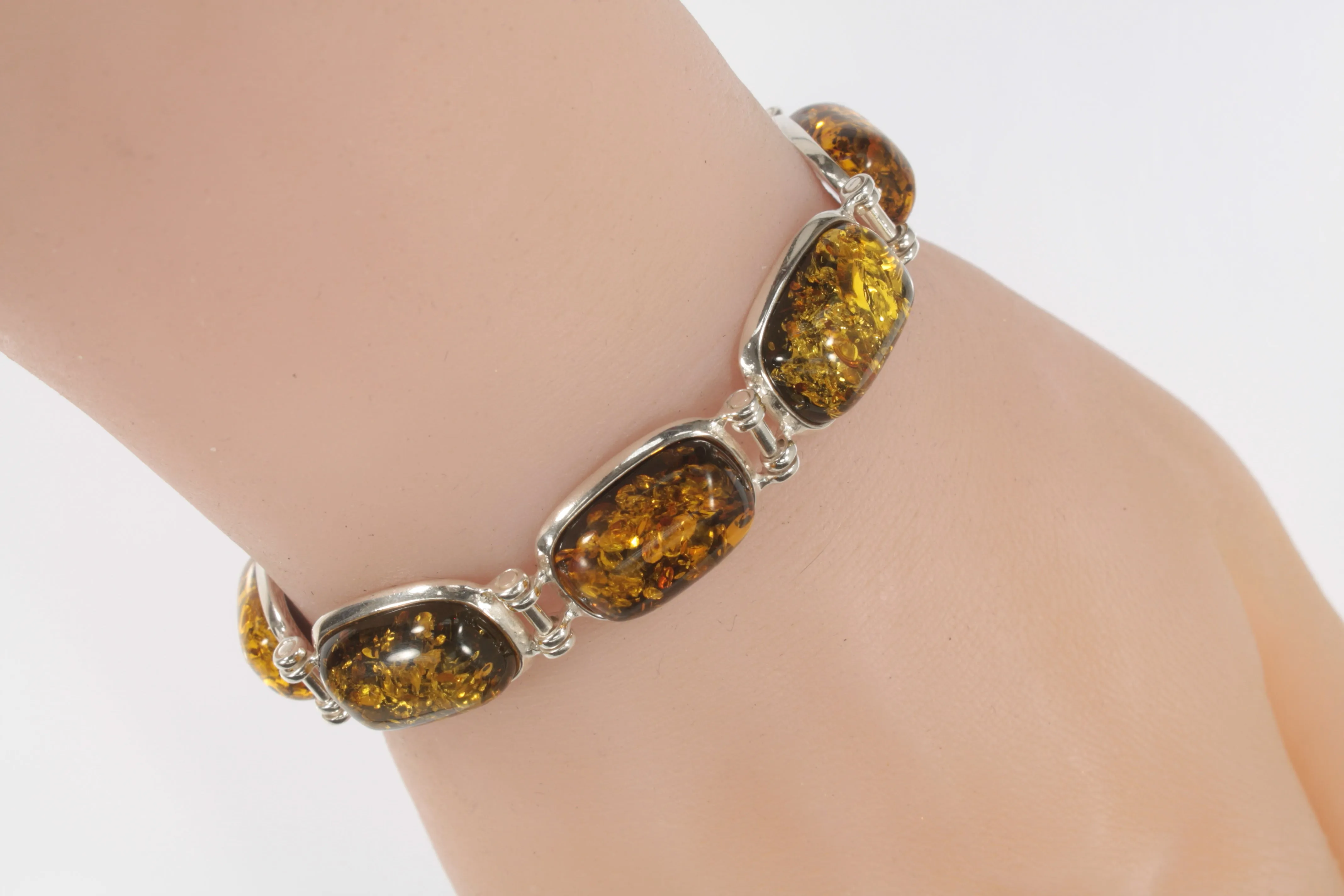 Eight Stone Yellow Amber Statement Piece Sterling Silver Bracelet!