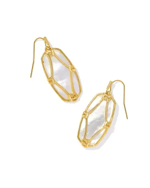 Elle Lattice Frame Drop Earring in Gold Ivory Mother of Pearl