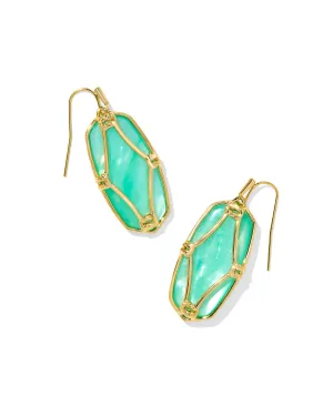 Elle Lattice Frame Drop Earring in Gold Light Green Mother of Pearl
