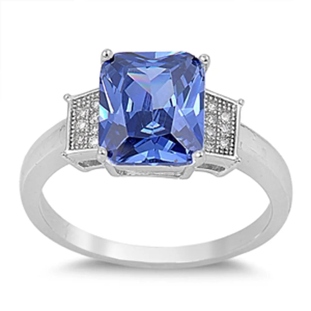 Emerald Cut Blue Sapphire CZ Cute Ring New .925 Sterling Silver Band Sizes 5-9