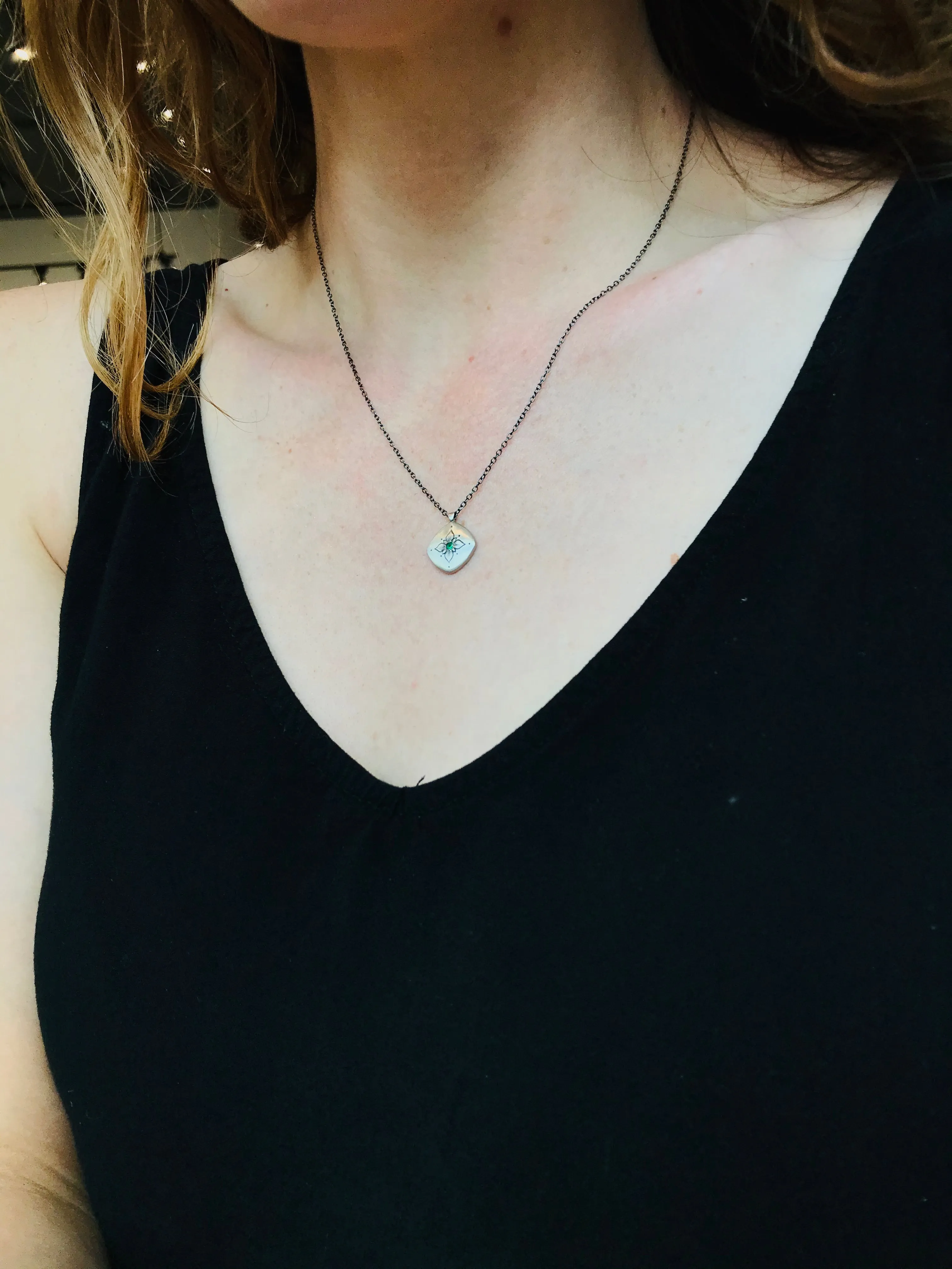 Emerald Lotus Cushion Pendant