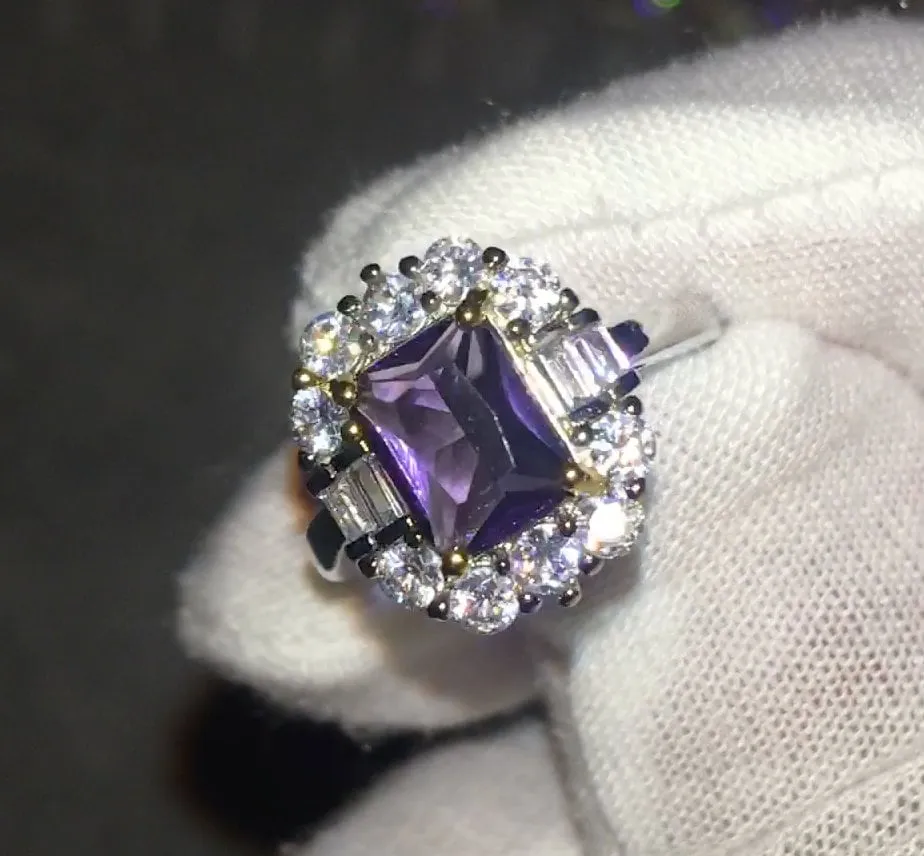 Emerald Ring | Purple Diamond Ring | Purple Diamond Engagement Ring | Purple Emerald Ring | Amethyst Emerald Ring | Amethyst Diamond Ring