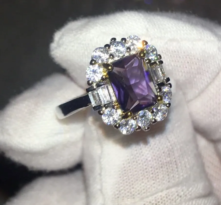 Emerald Ring | Purple Diamond Ring | Purple Diamond Engagement Ring | Purple Emerald Ring | Amethyst Emerald Ring | Amethyst Diamond Ring