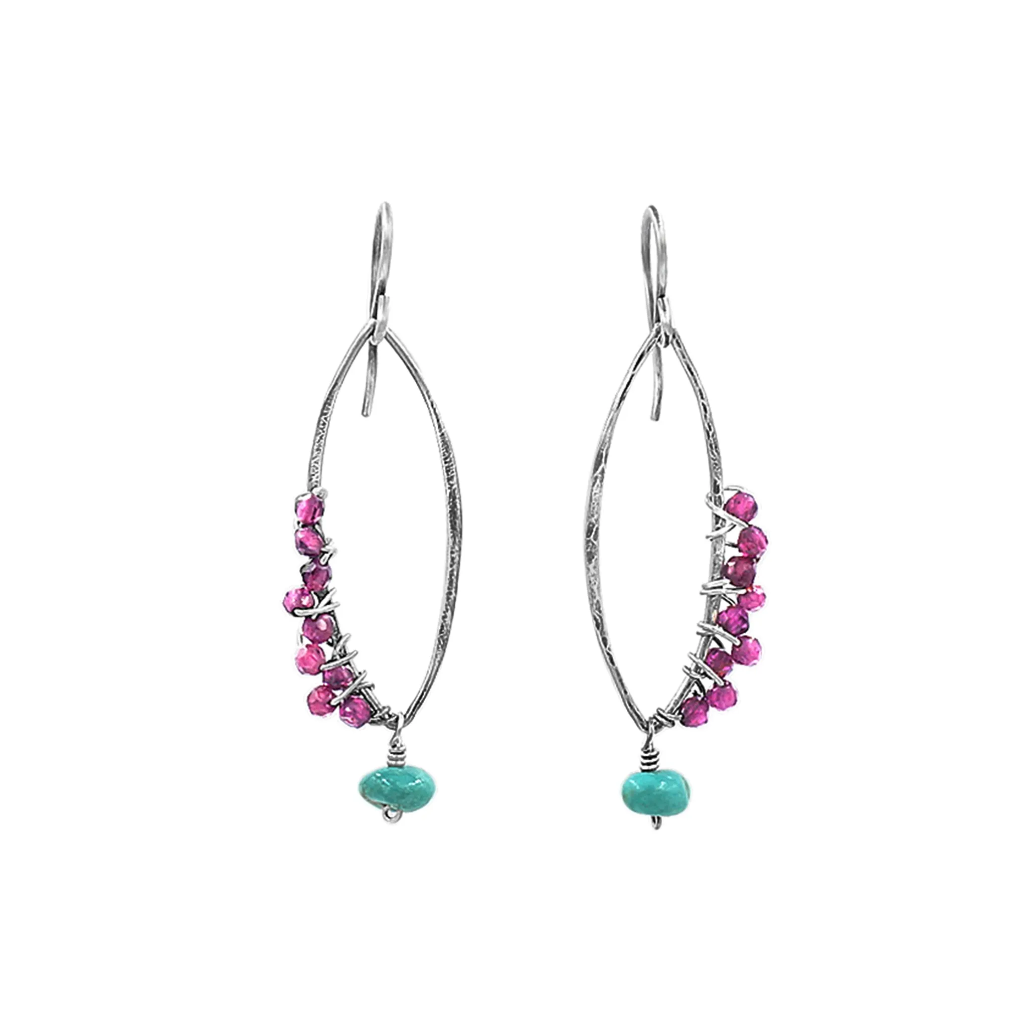Enchanted Garnet  turquoise, silver earrings
