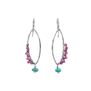 Enchanted Garnet  turquoise, silver earrings