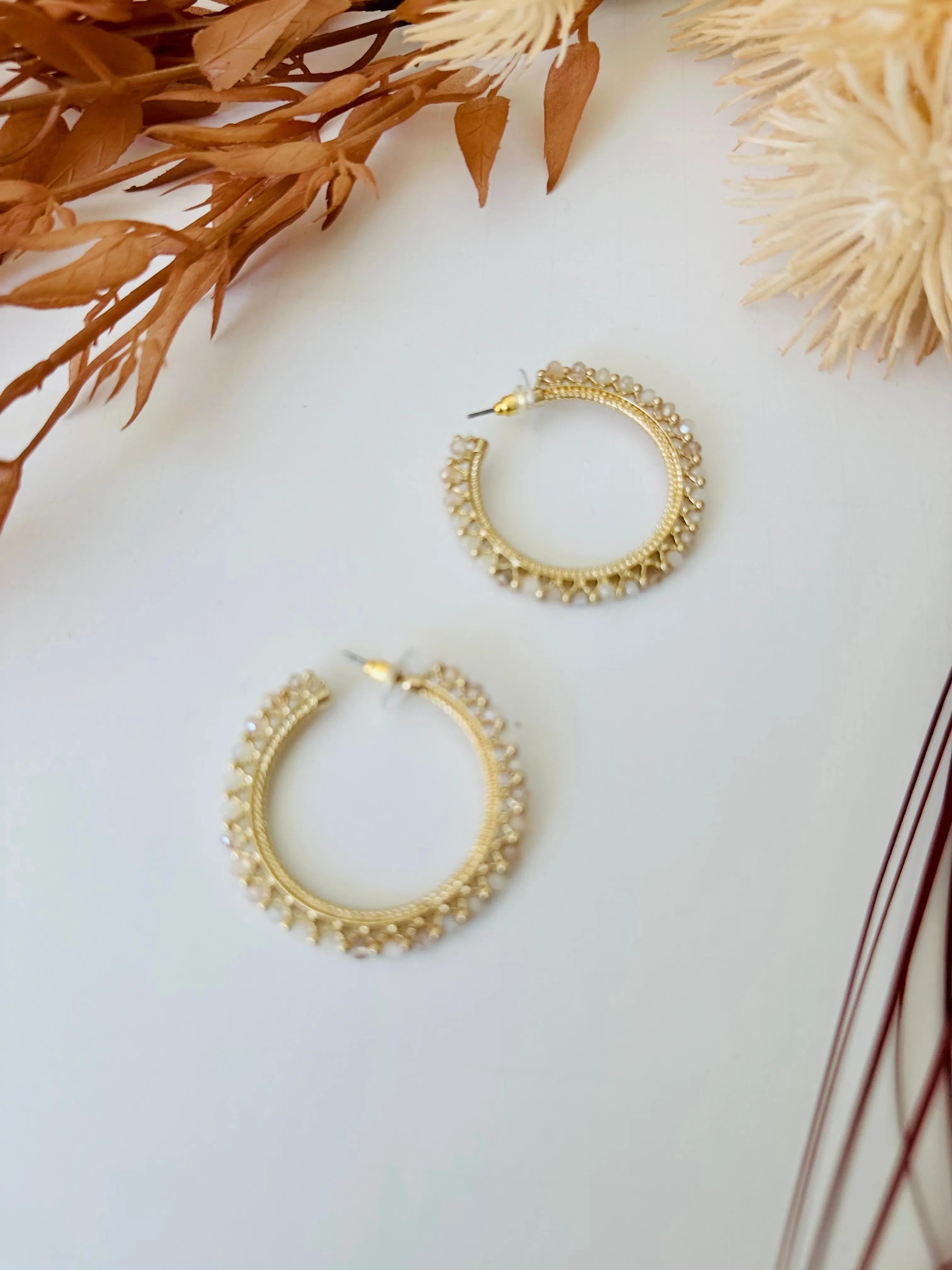 ER264 STONE HOOP EARRINGS