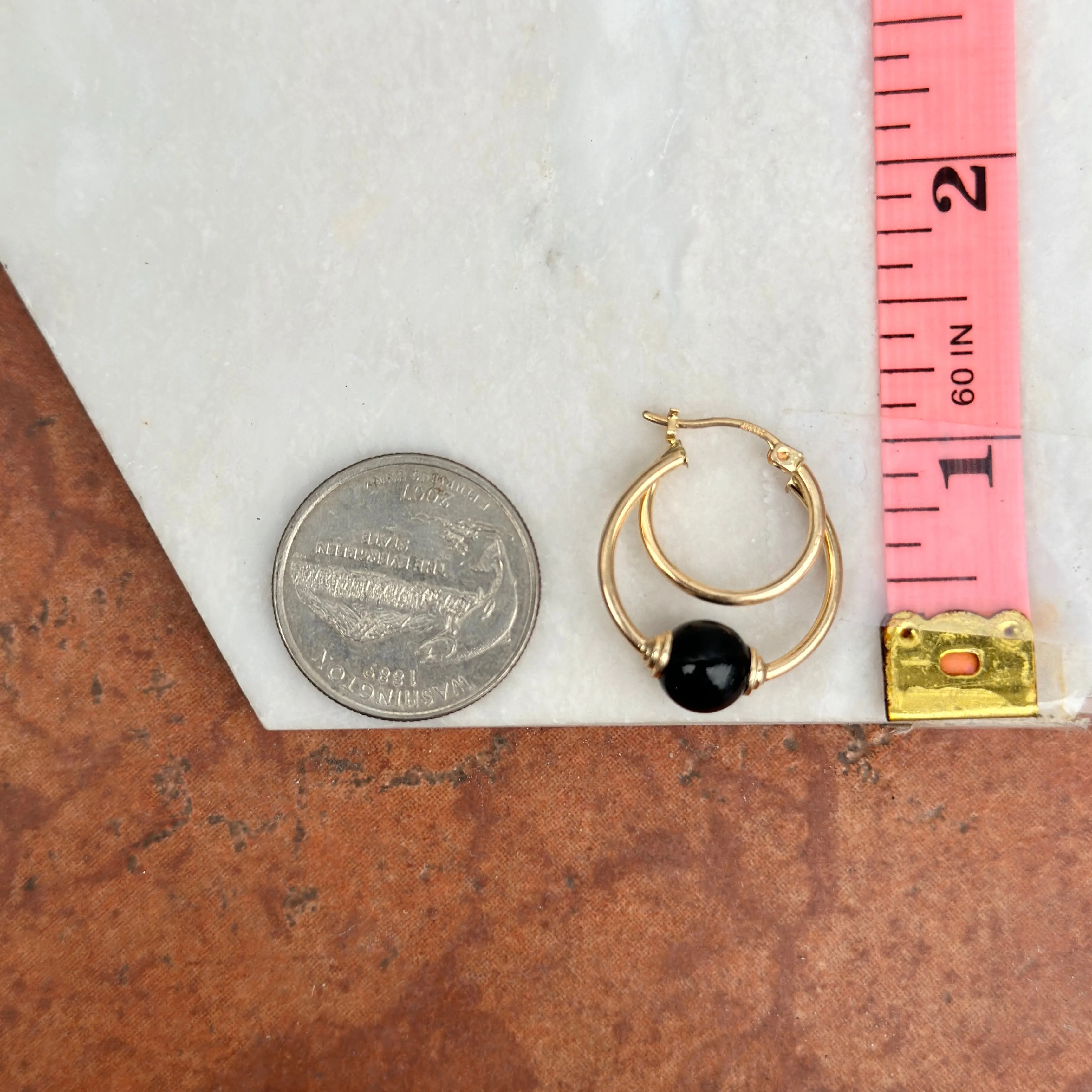 Estate 10KT Yellow Gold Onyx Ball Hoop Earrings