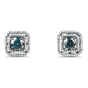 Estate 14K White Gold Irradiated Diamond Halo Stud Earrings