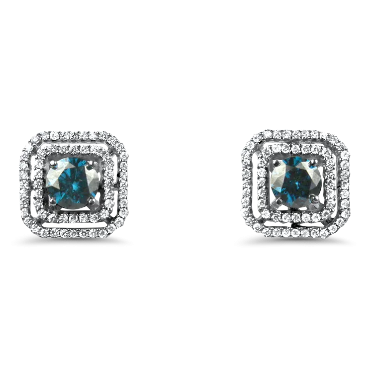 Estate 14K White Gold Irradiated Diamond Halo Stud Earrings
