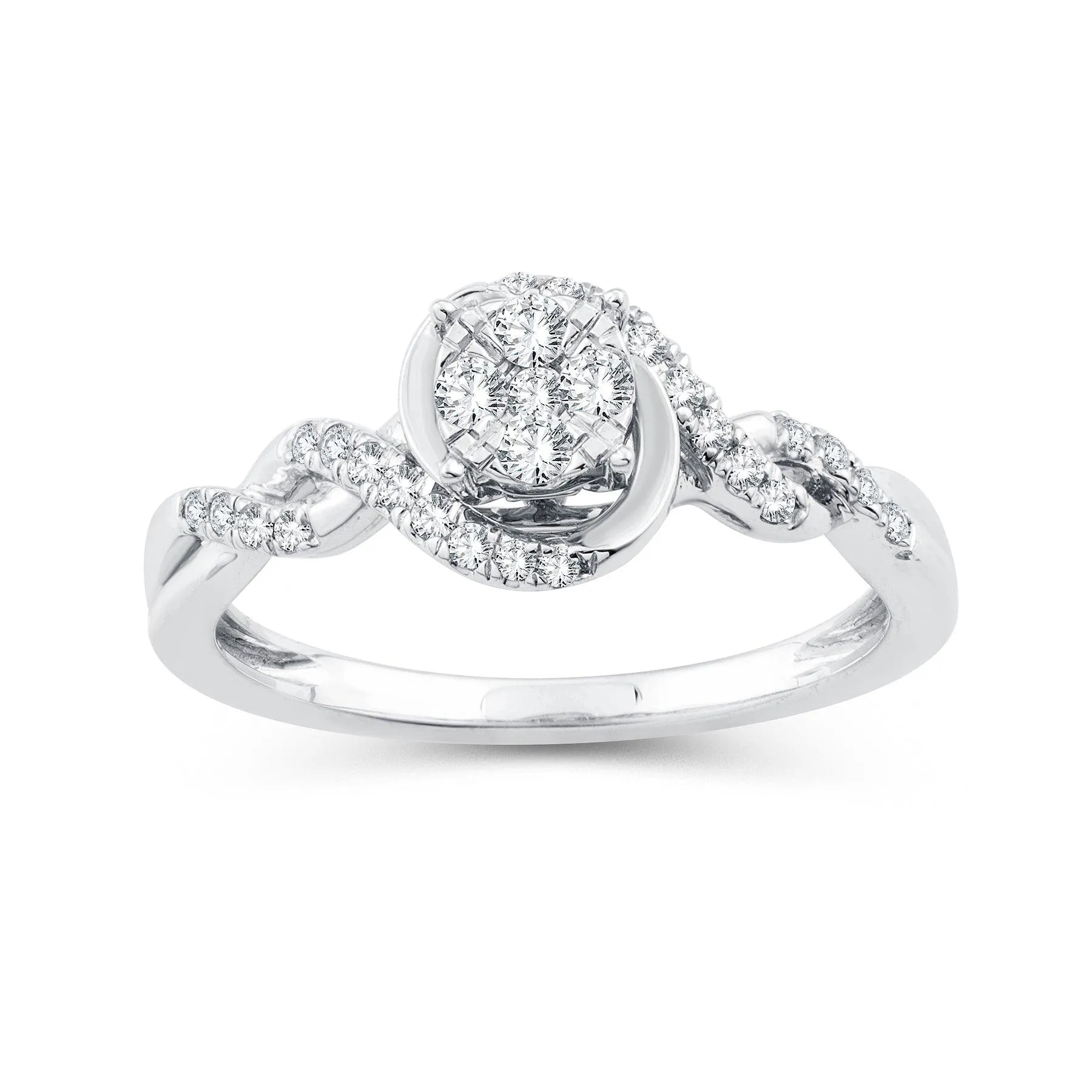 EternalDia 0.25 Cttw Diamond Accented Swirl Style Promise Ring In 10k White Gold