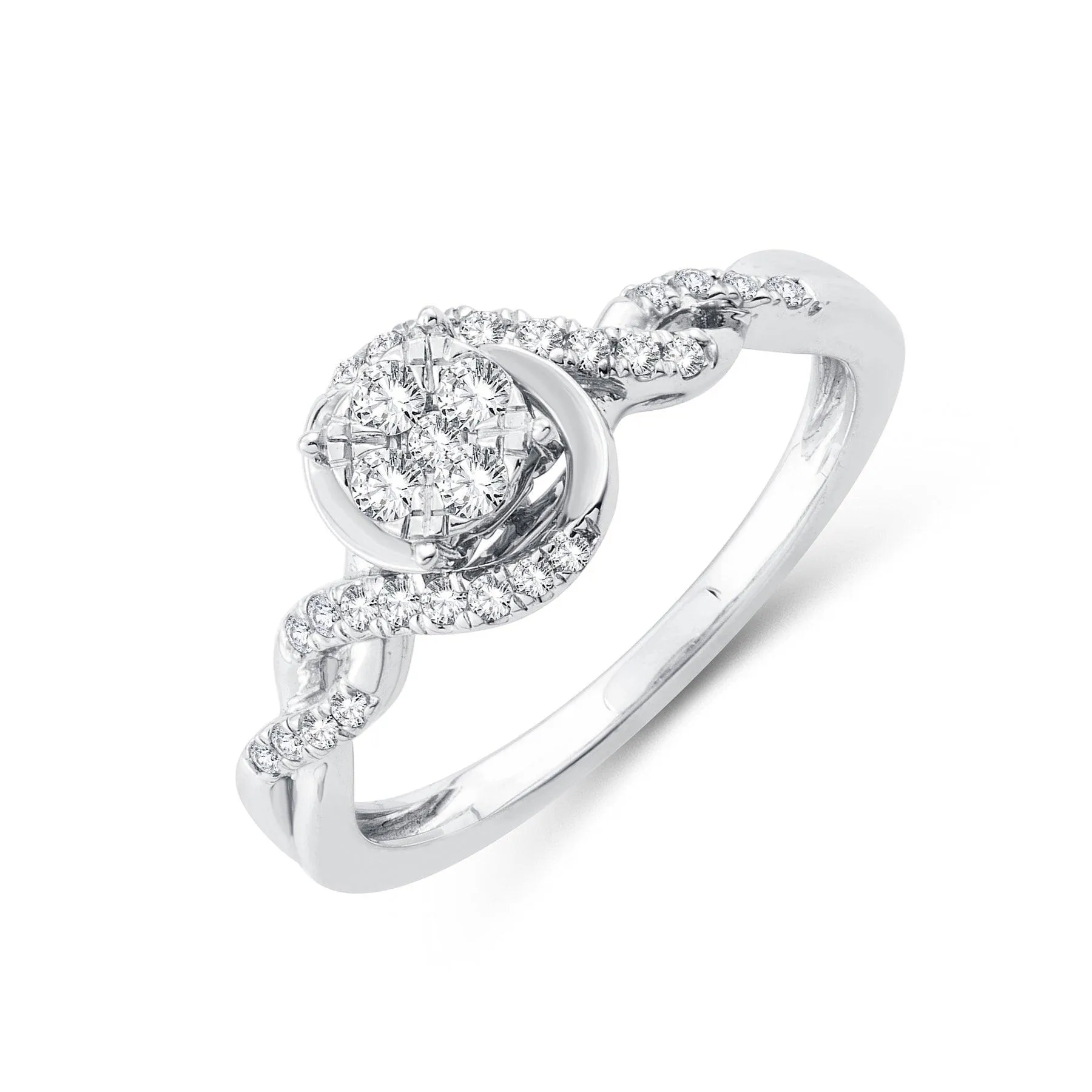 EternalDia 0.25 Cttw Diamond Accented Swirl Style Promise Ring In 10k White Gold