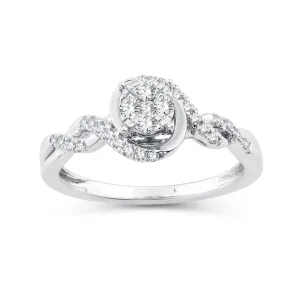 EternalDia 0.25 Cttw Diamond Accented Swirl Style Promise Ring In 10k White Gold