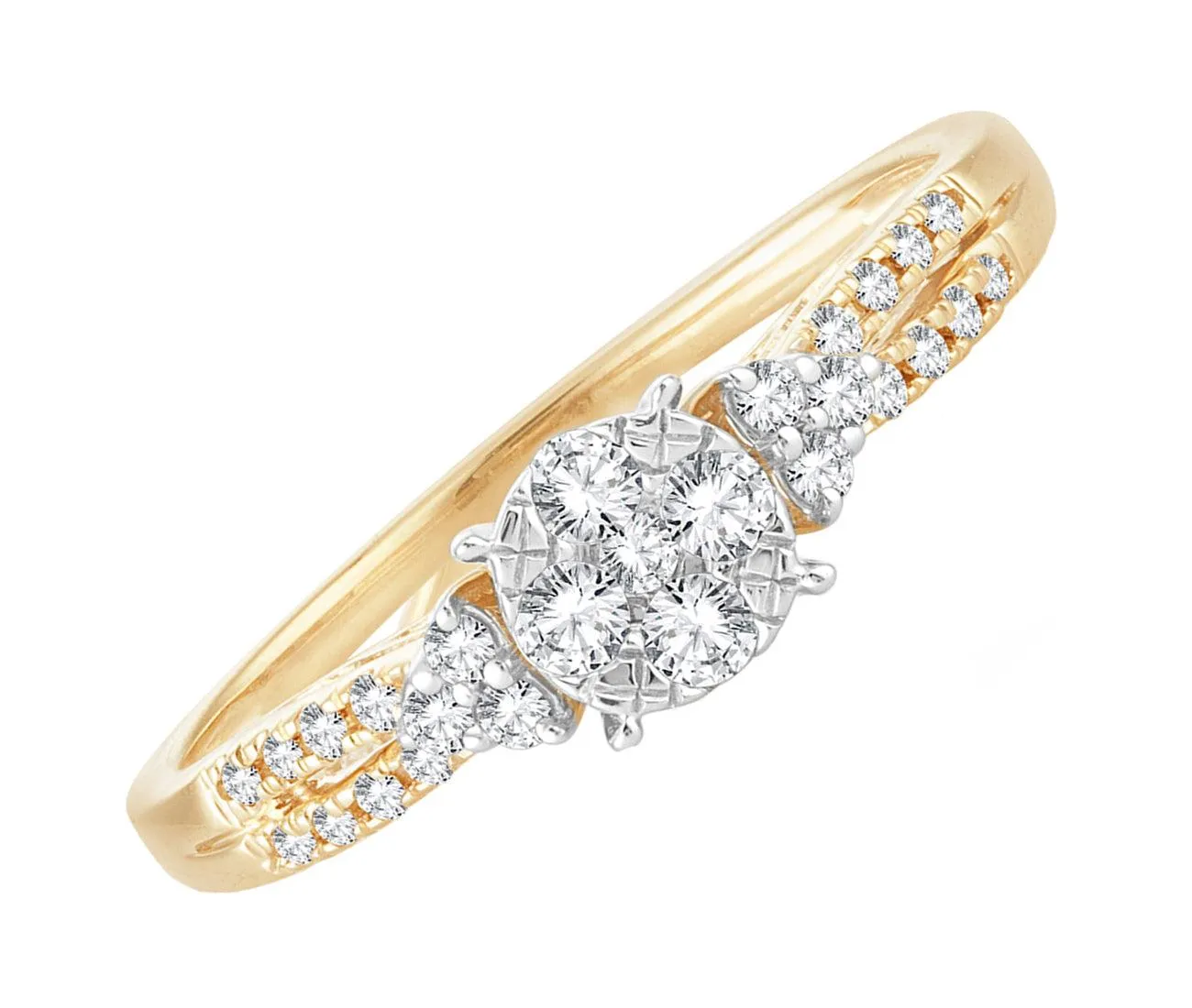 EternalDia 0.25 Cttw Round Diamond Cluster Split Shank Promise Ring In 10k Yellow Gold