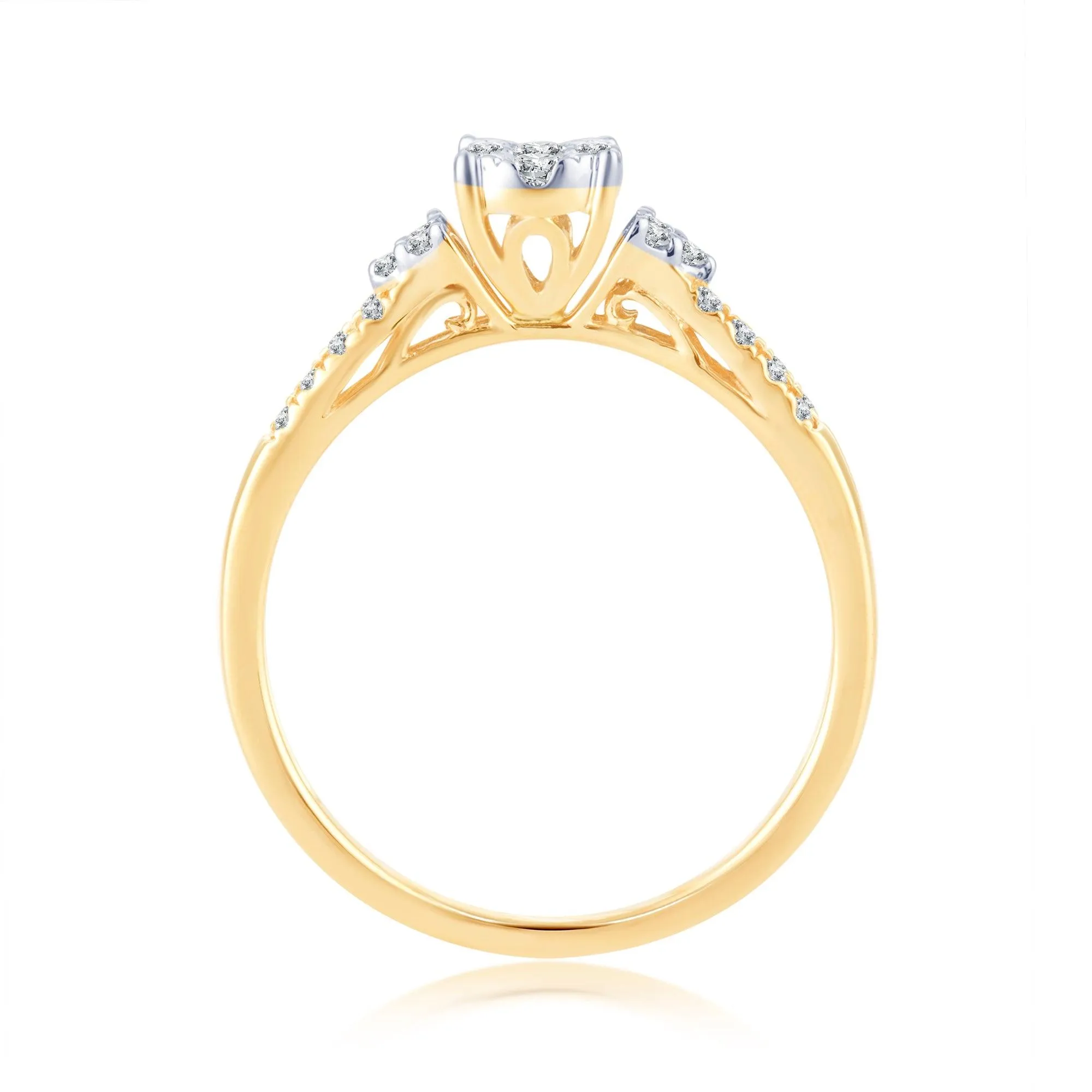 EternalDia 0.25 Cttw Round Diamond Cluster Split Shank Promise Ring In 10k Yellow Gold