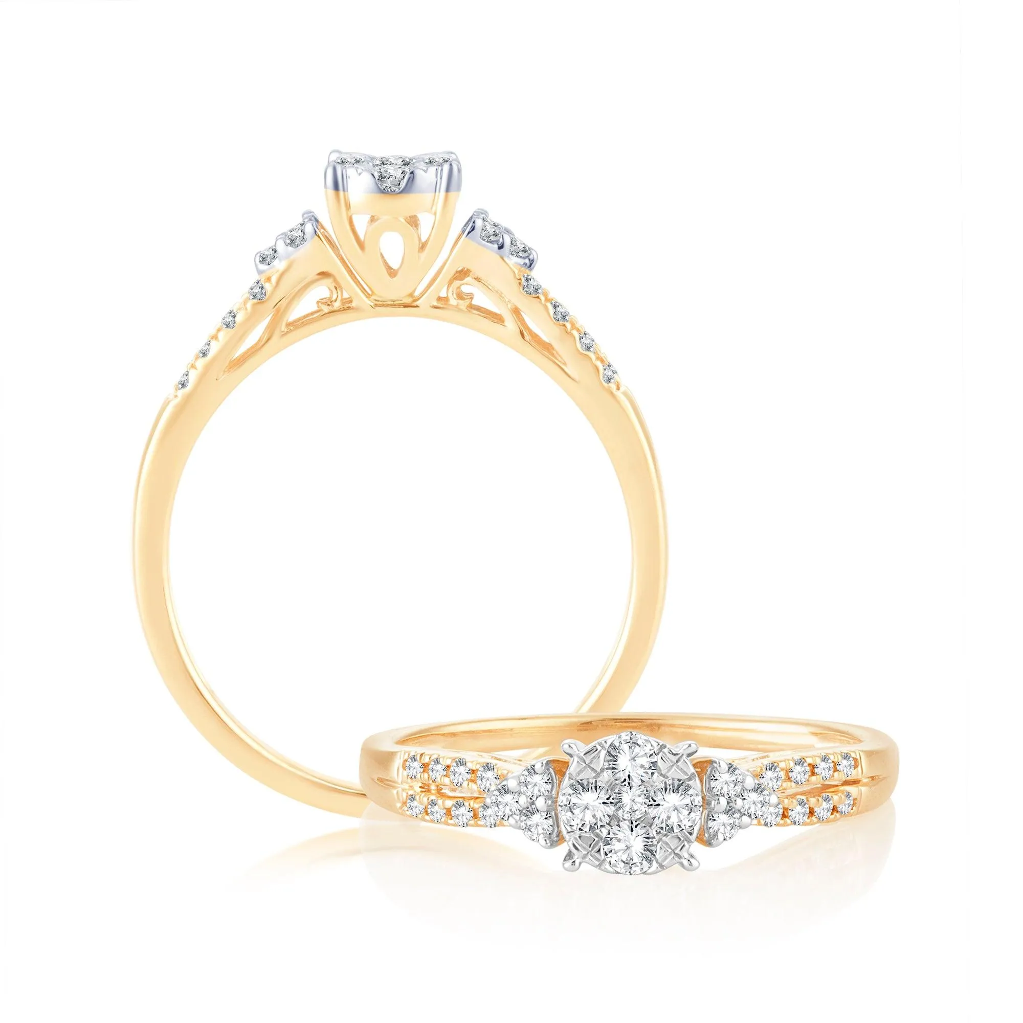 EternalDia 0.25 Cttw Round Diamond Cluster Split Shank Promise Ring In 10k Yellow Gold