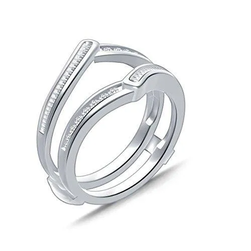 EternalDia 0.34 cttw Baguette & Round Diamond Contour Channel Set Enhancer Ring Guard In 10k White Gold (IJ/I2I3)