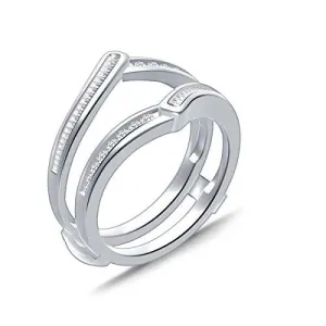 EternalDia 0.34 cttw Baguette & Round Diamond Contour Channel Set Enhancer Ring Guard In 10k White Gold (IJ/I2I3)
