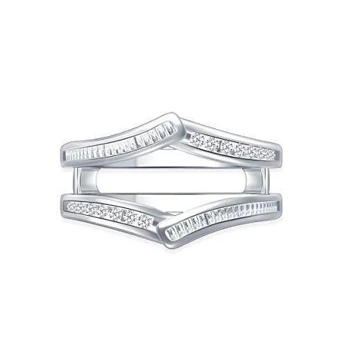 EternalDia 0.34 cttw Baguette & Round Diamond Contour Channel Set Enhancer Ring Guard In 10k White Gold (IJ/I2I3)